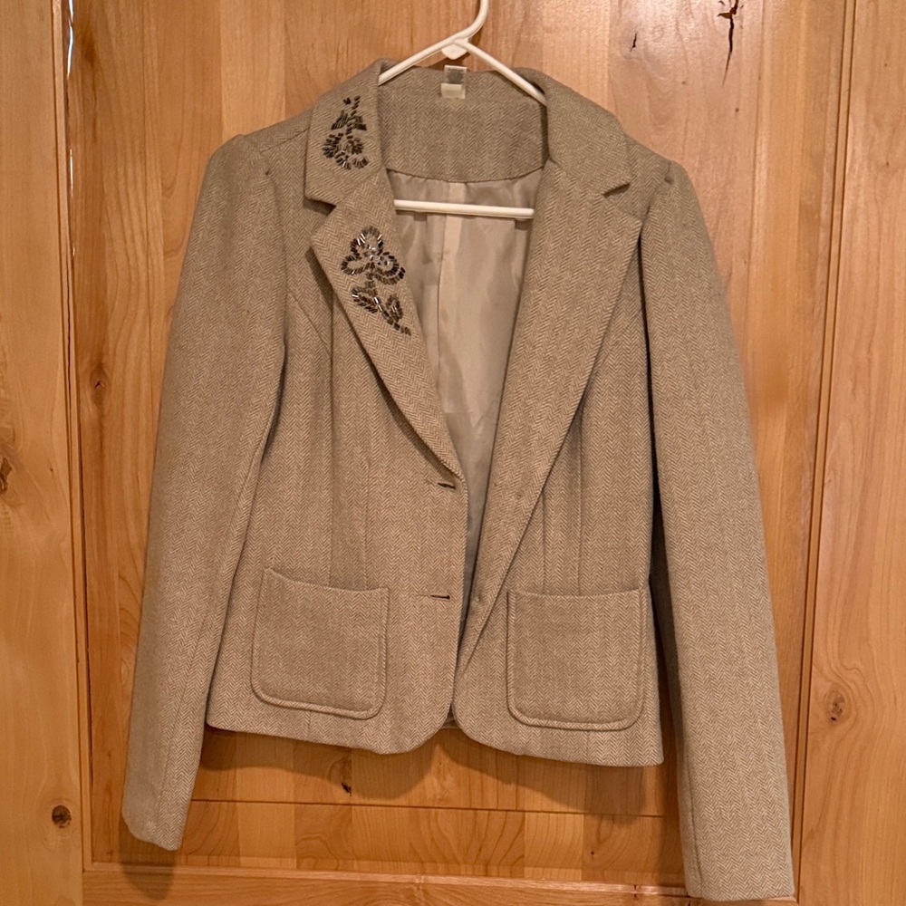 Old Navy Tan Blazer with Floral Embroidery